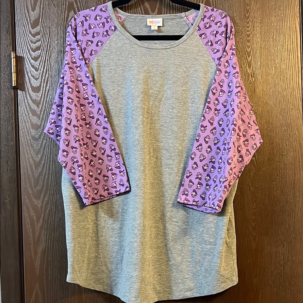 LuLaRoe Gray Top with Purple Accents Disney